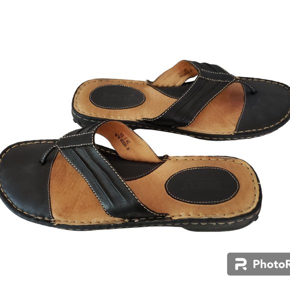 Born Black Leather Flip Flops Women’s 10 M/W W3565 Sandals Thongs Comfort Boho - Picture 3 of 5